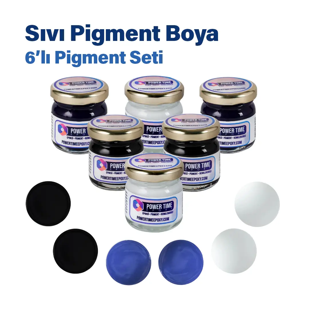 Sıvı Pigment Boya Seti 6'lı / Beyaz-Siyah-Parliament Mavi